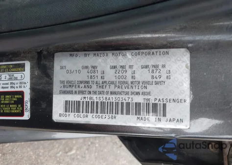 2010 Mazda Mazda3 S Sport z USA, uszkodzony, nr VIN JM1BL1S58A1303473